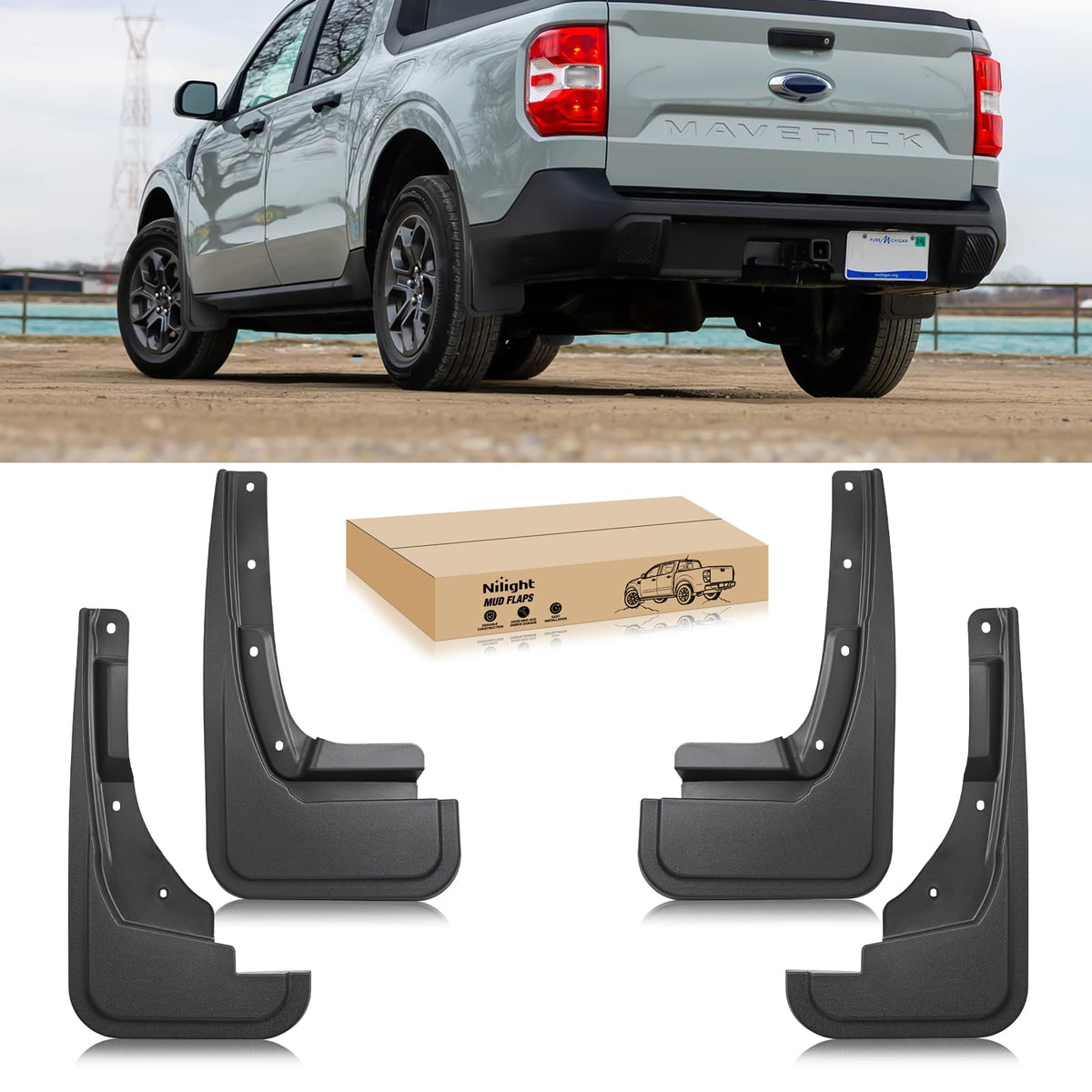 Nilight mud flaps front set assembly: precise Maverick fit with no-drill installation