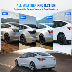 Nilight mud flaps on Tesla Model 3 rear-left guarding wheels from spray and debris.