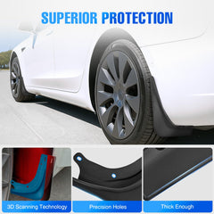 Nilight mud flaps on Tesla Model 3 rear-right shielding wheel wells from spray.