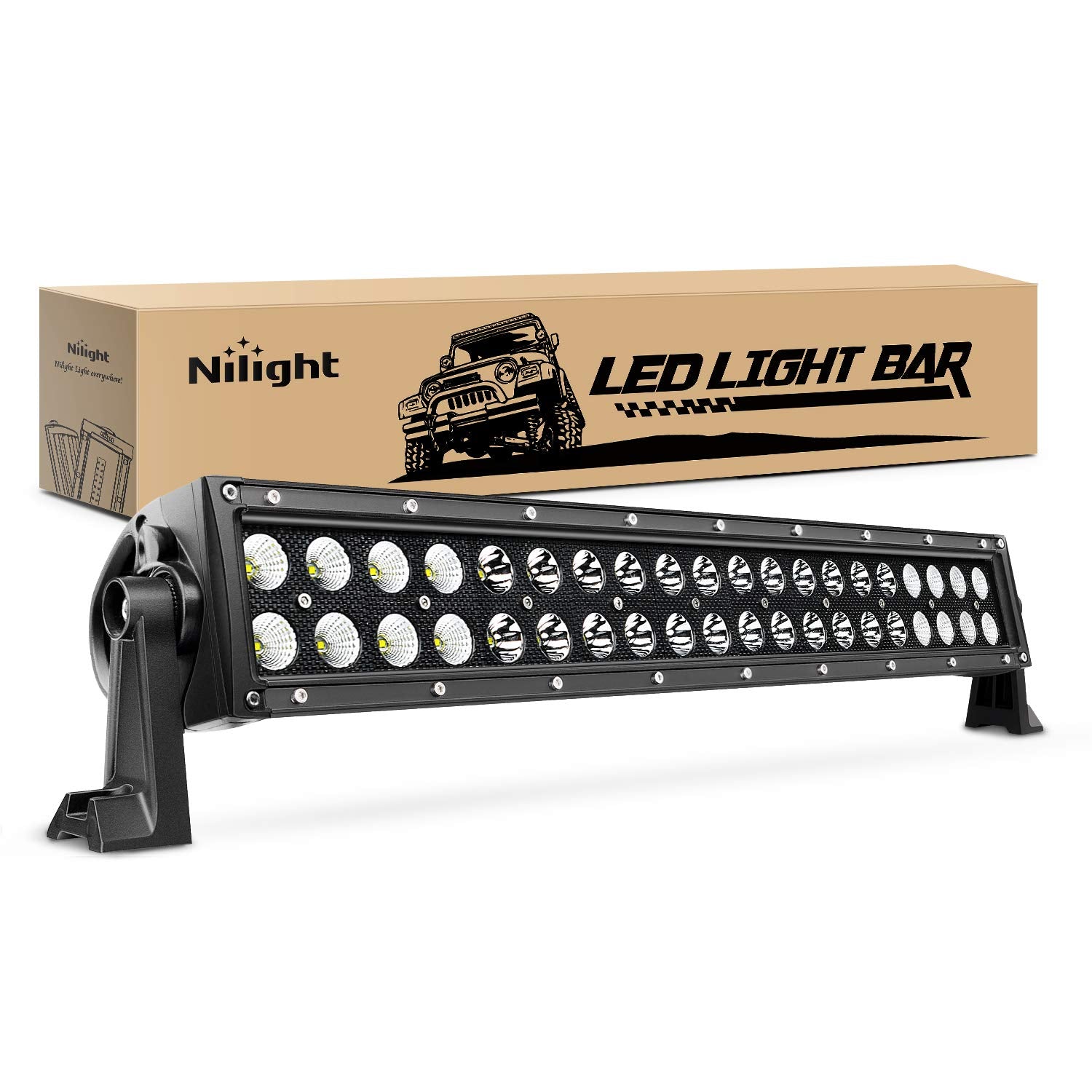 Nilight NI07B 120W light bar front view for enhanced night driving visibility.