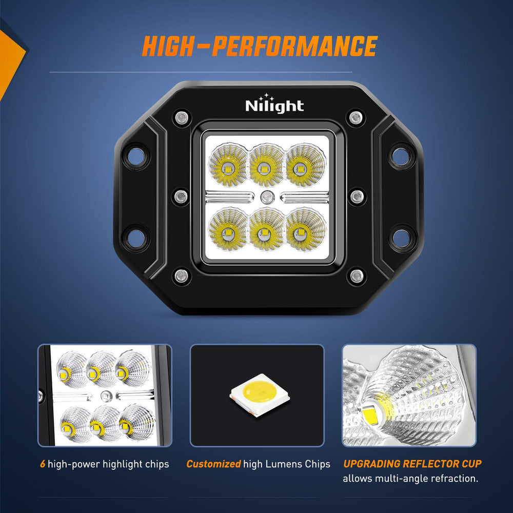 Nilight NI23C-18W flood light angled-down view covers low roadside hazards