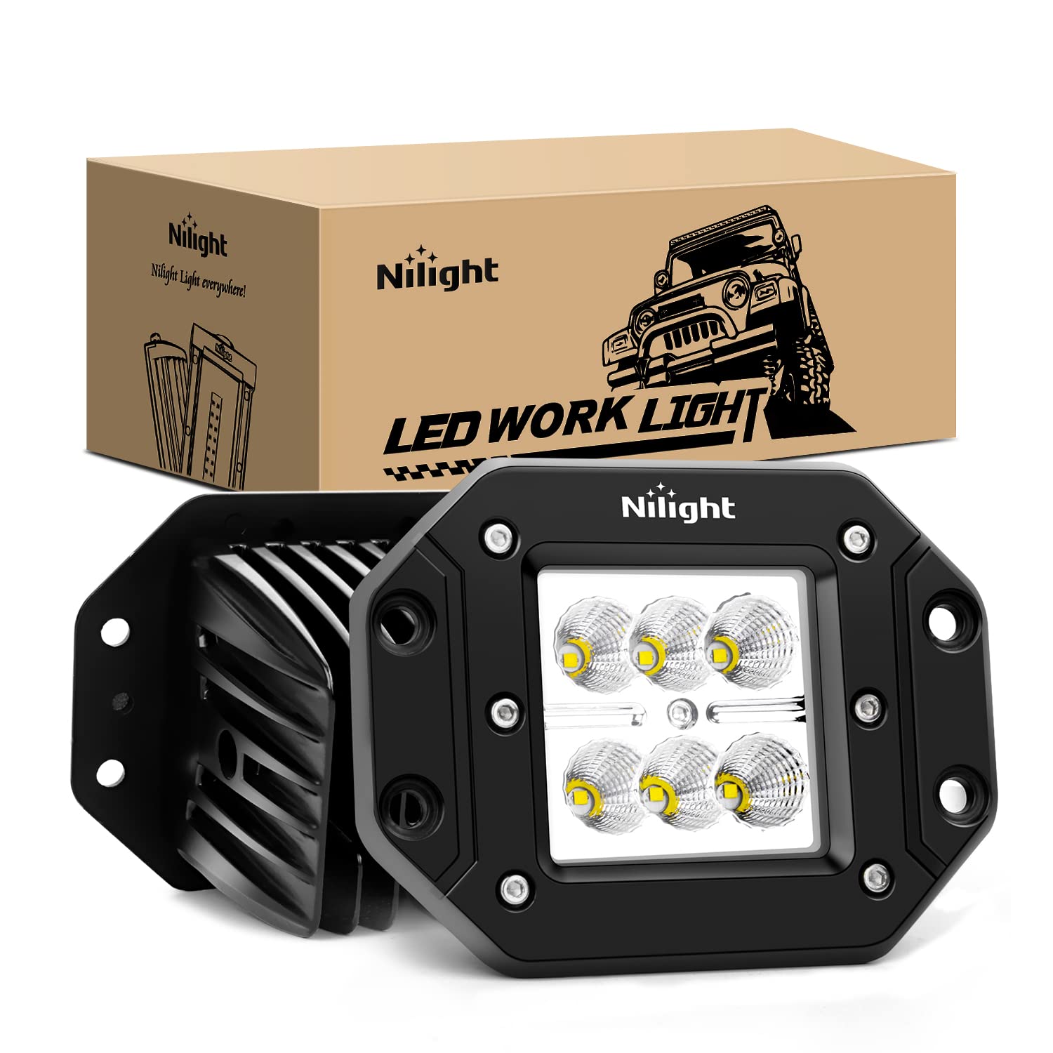 Nilight NI23C-18W flood light front view brightens forward road for safer driving