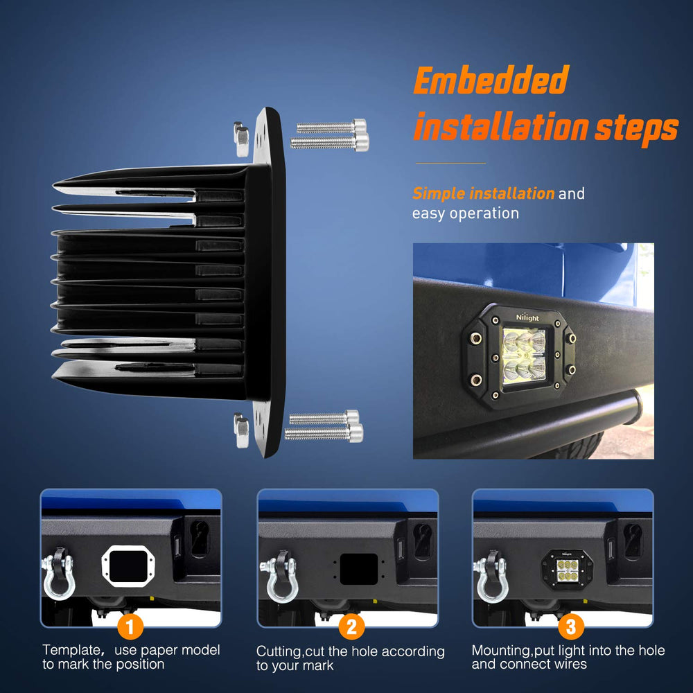 Nilight NI23C-18W flood light mounted on Jeep boosts off-road visibility