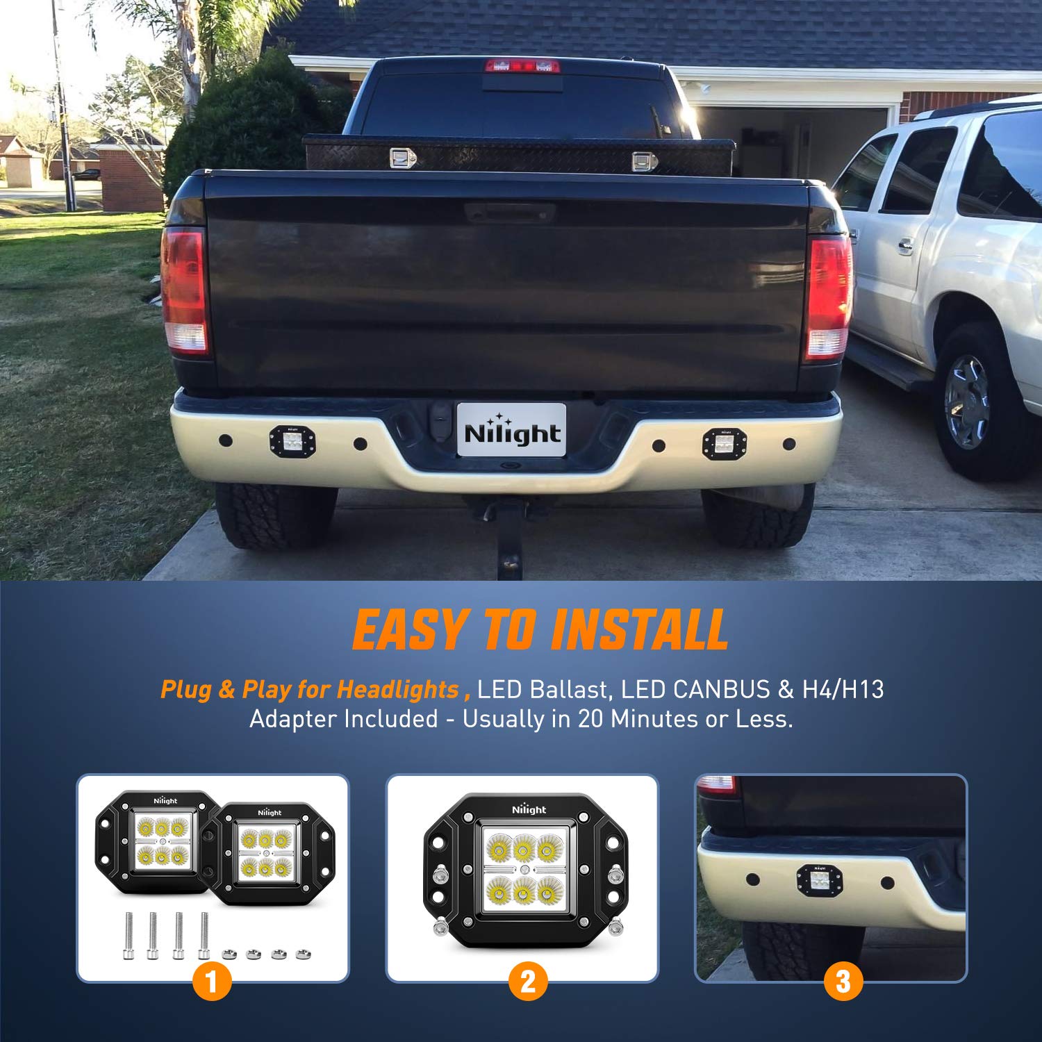Nilight NI23C-18W flood lights in pack offer ready-to-install versatility
