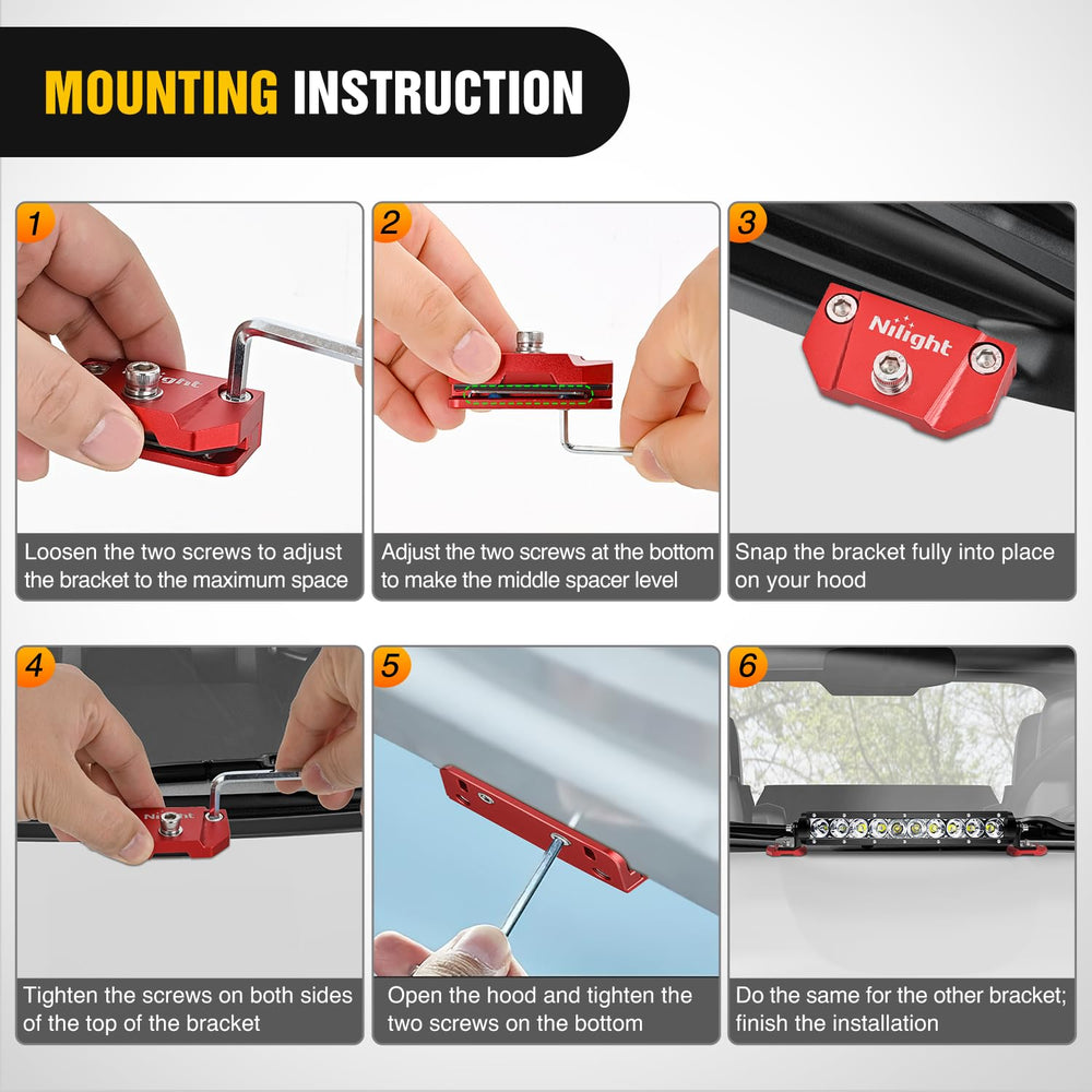 Nilight no-drill installation demo shows tool-free mounting on various hoods quickly.
