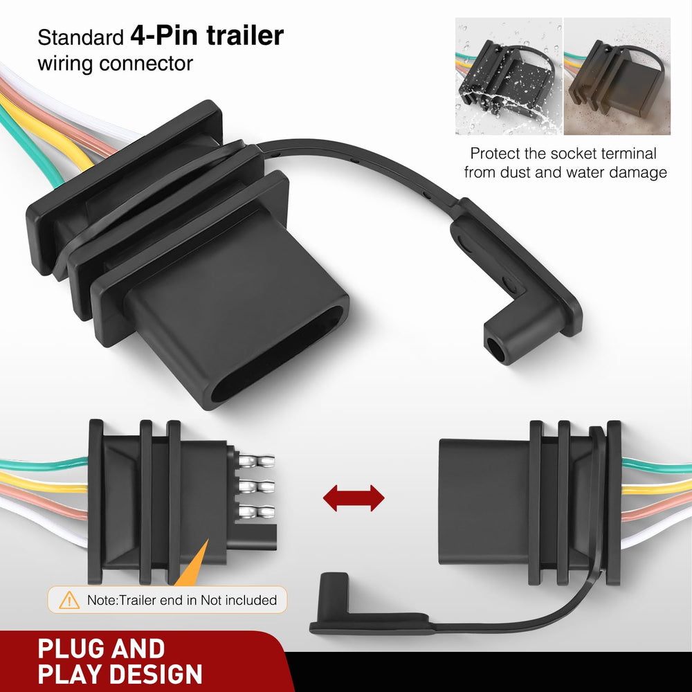 Nilight dust-cover-equipped 4-pin trailer wiring connector protects connections from weather.