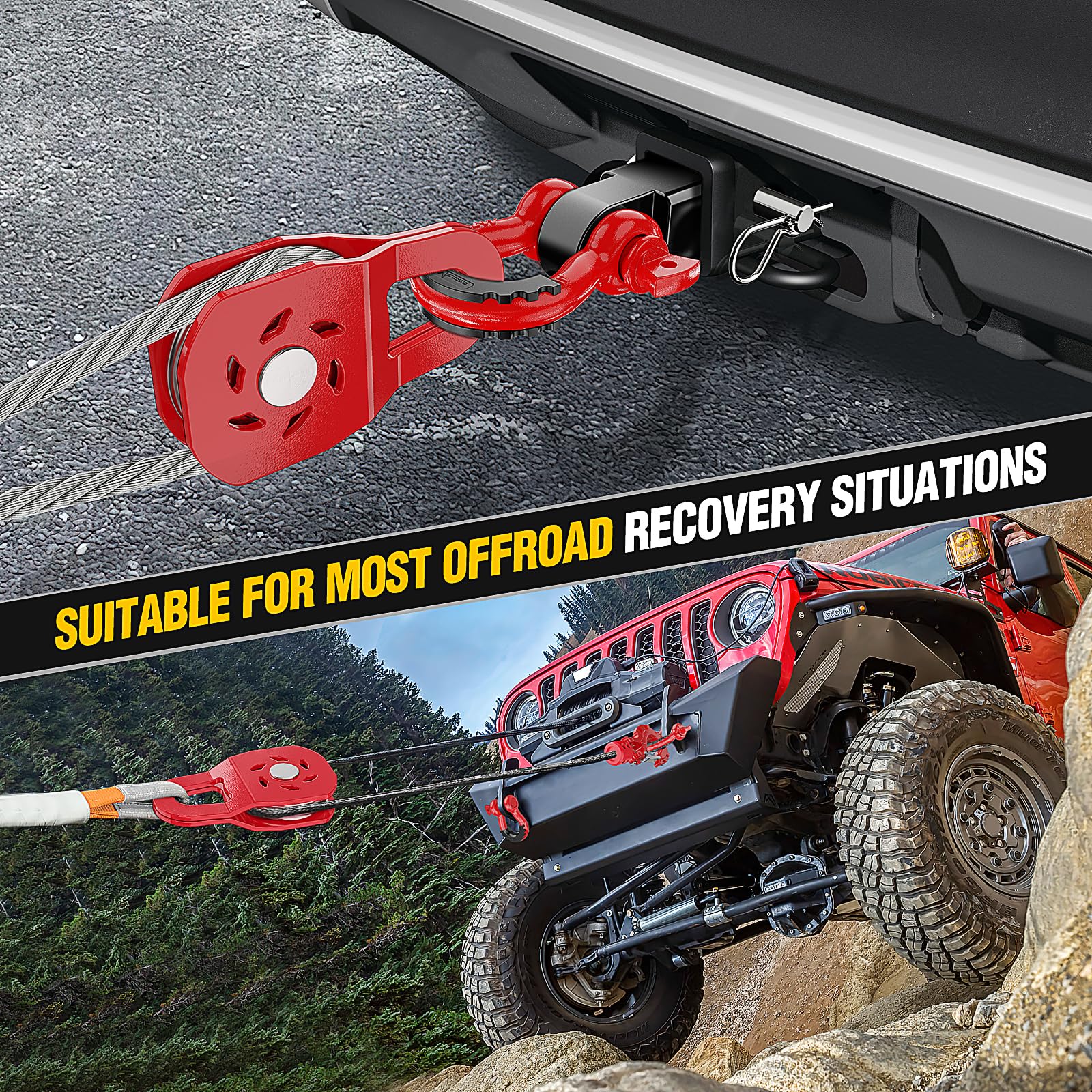 Nilight off road recovery setup image demonstrates practical use with winch and pulley system