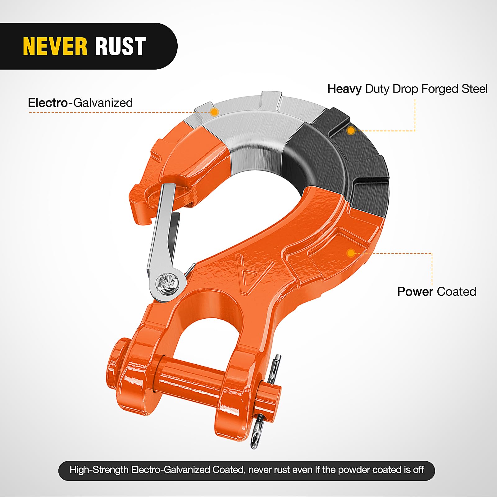 Nilight orange winch hook increases visibility in low light conditions.