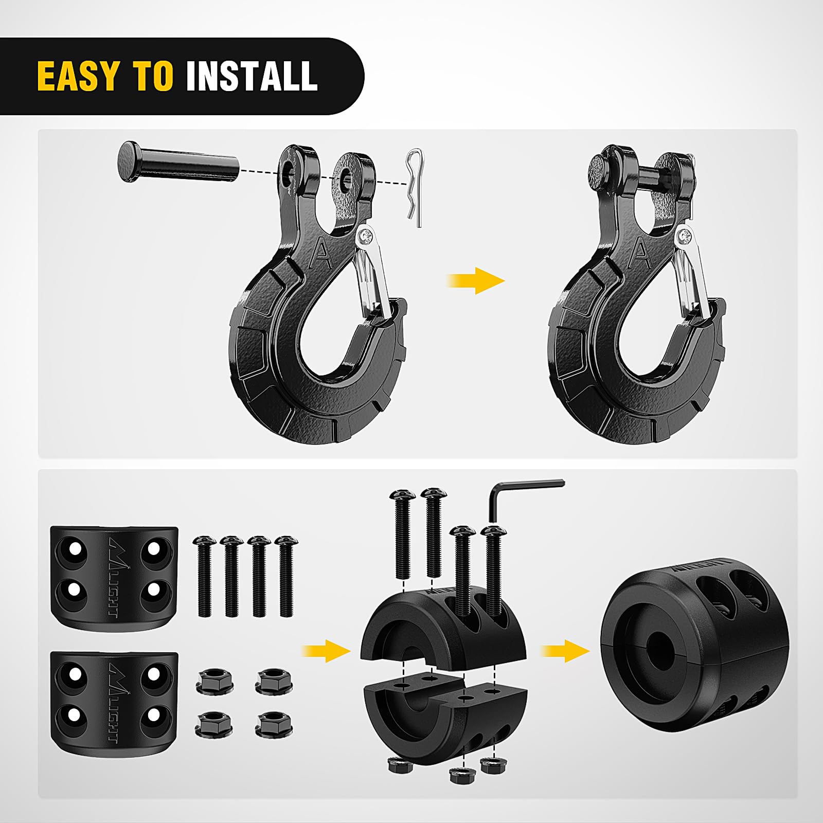 Nilight included bolts, washers, and clevis pin for secure installation.