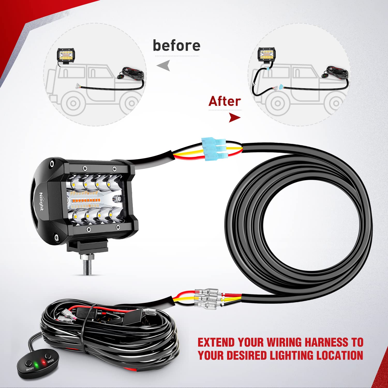Nilight plug-and-play connectors for secure light bar wiring connections