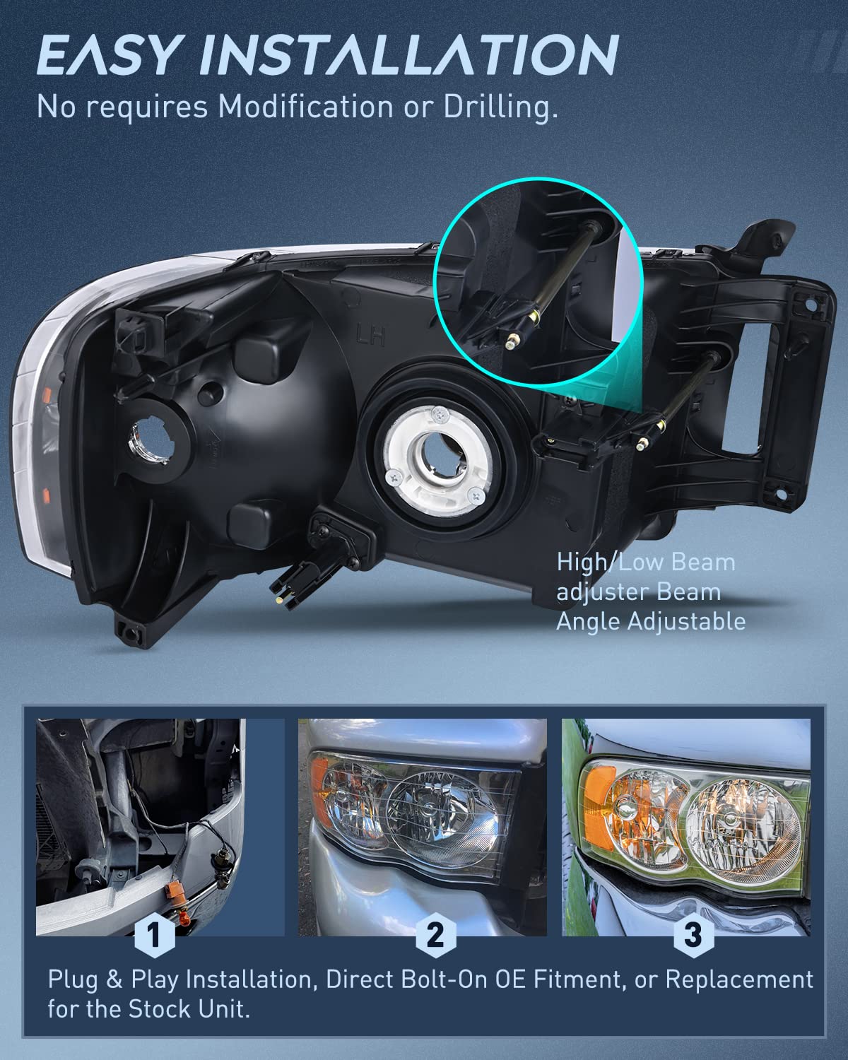 Nilight Ram headlamp clear lens delivers bright, focused illumination for safer night driving.