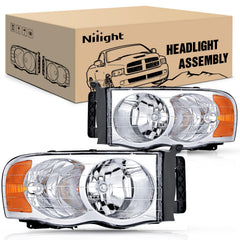 Nilight Ram headlight assembly with chrome housing enhances front-end aesthetics.
