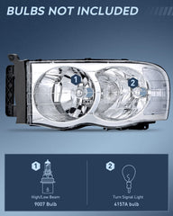 Nilight Ram headlight assembly passenger-side with chrome housing improves fit and visibility