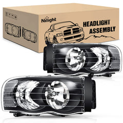 Nilight Ram headlights front view with black housing for clearer nighttime visibility.