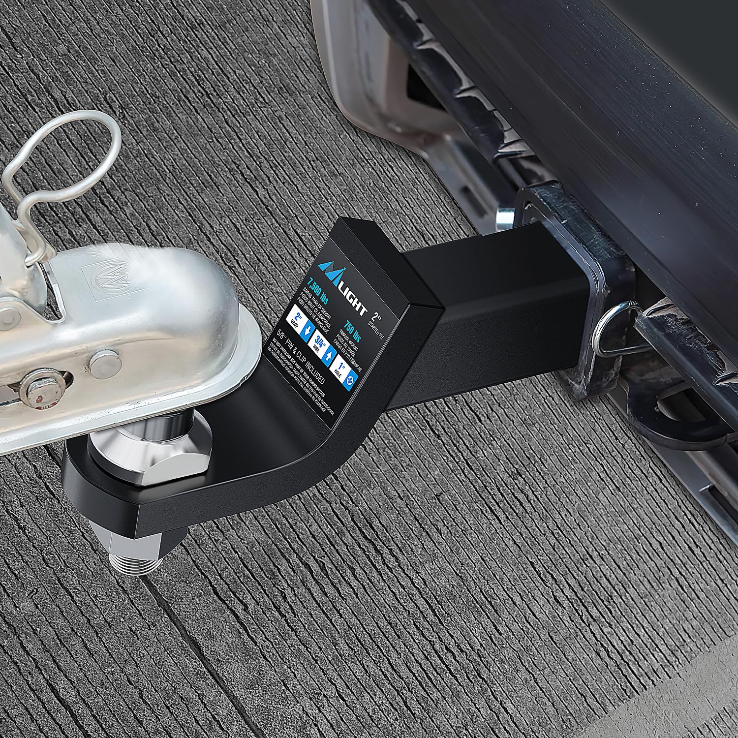 Nilight ready-to-use ball mount with hitch pin clip included.