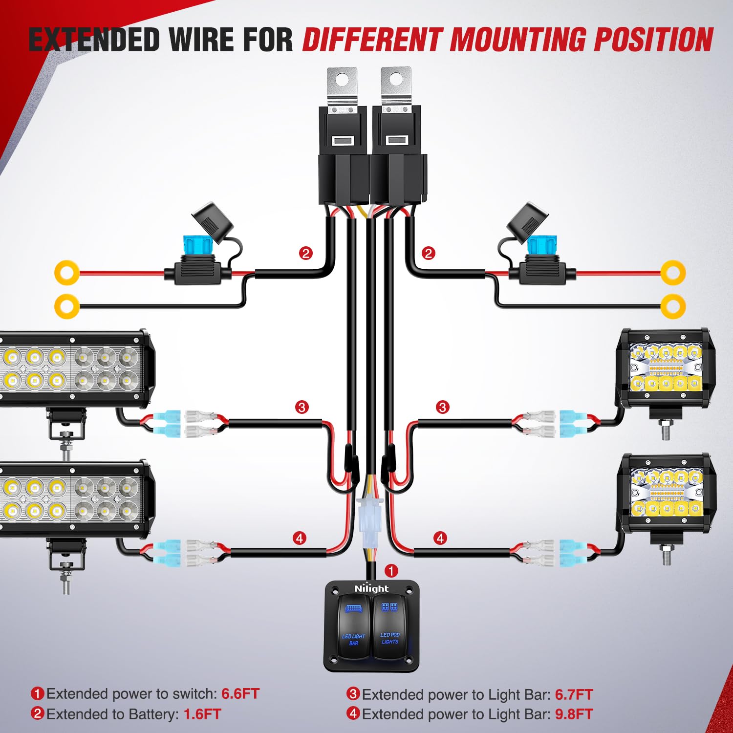 Nilight relay and inline fuse protect circuits from overload and short