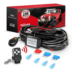 Nilight remote wiring harness with wireless controller for LED light bars, ideal for off-road control.