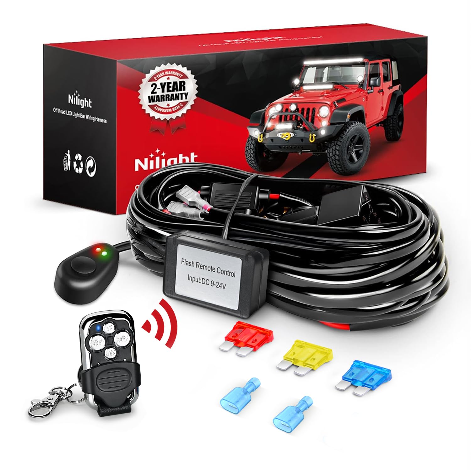 Nilight remote wiring harness with LED light bar for wireless control