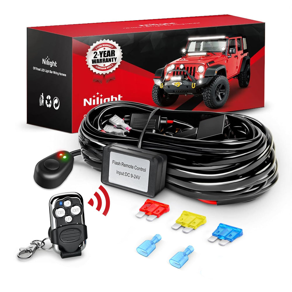 Nilight remote wiring harness with LED light bar for wireless control