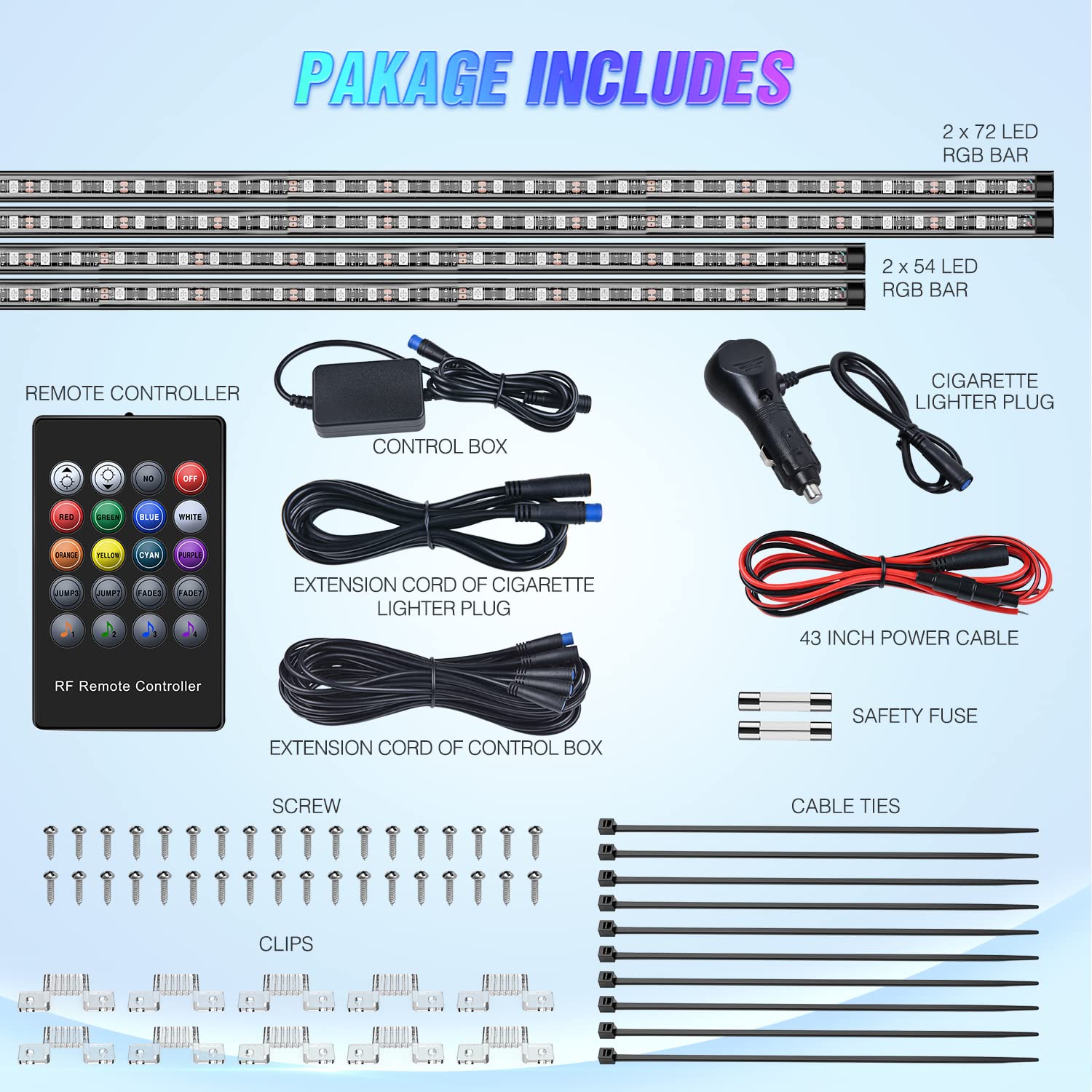 Nilight RGB 8-color strip customizable underbody lighting effects.