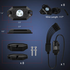 Nilight RGB Rock Lights Kit showing color modes and brightness options