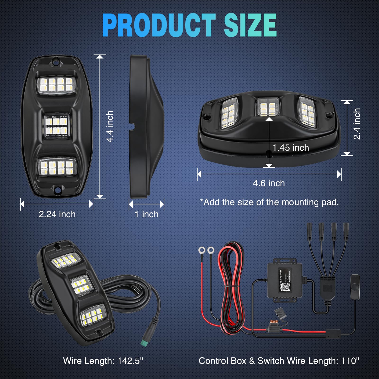 Nilight RGBW rock lights remote control for quick color changes.
