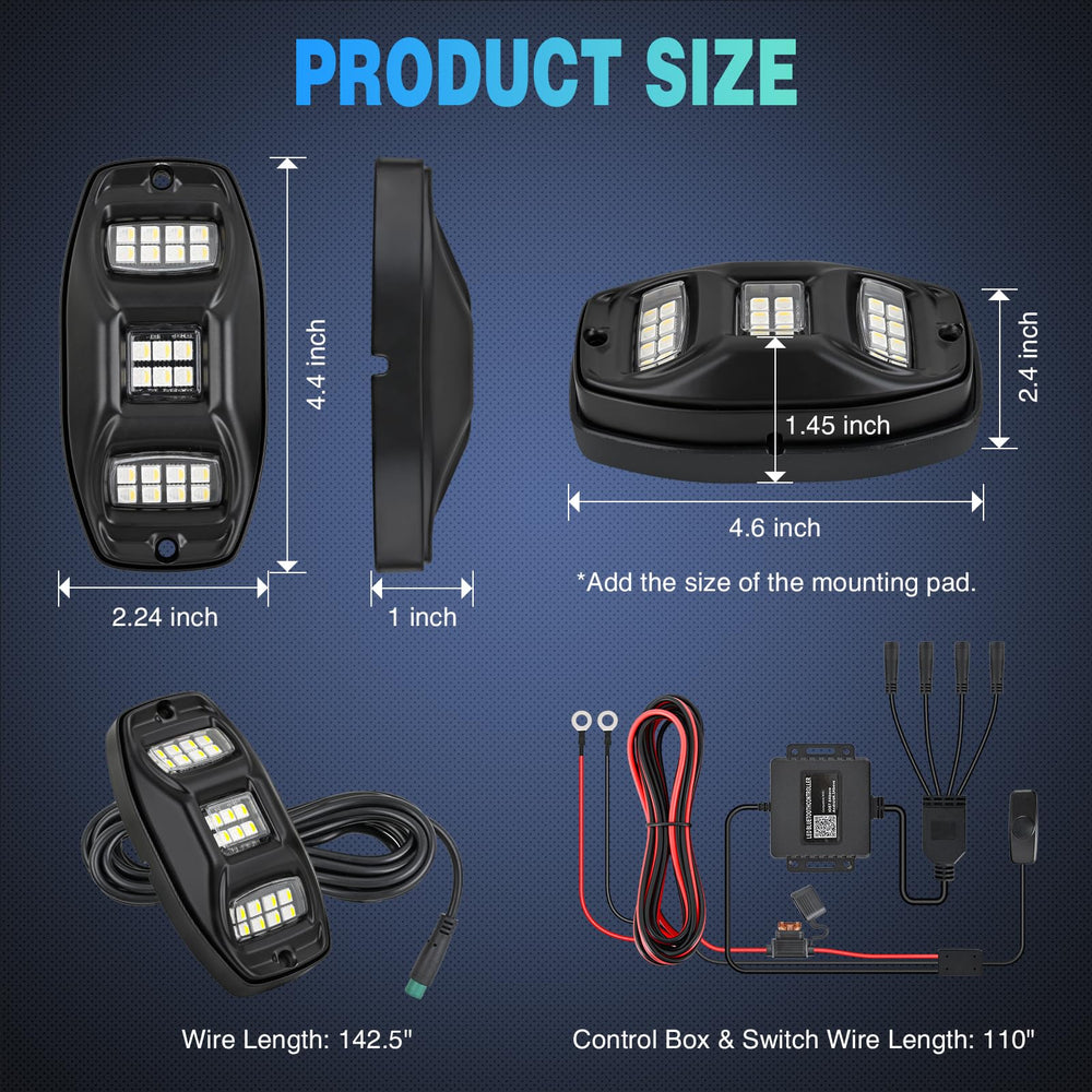Nilight RGBW rock lights remote control for quick color changes.