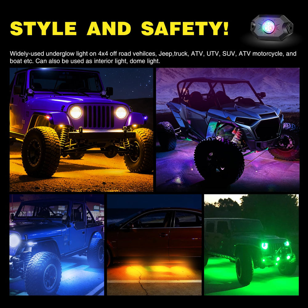 Nilight rock lights 9-32V DC operate across vehicles and boats.