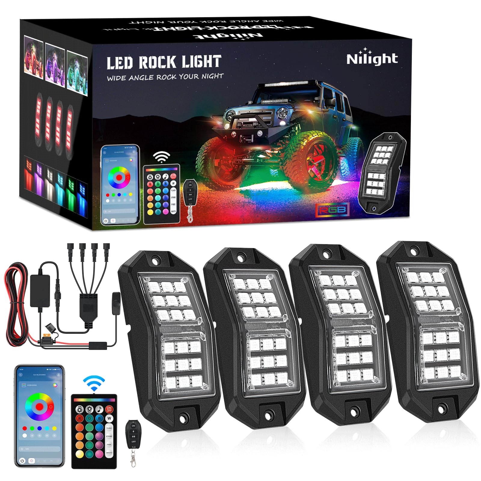 Nilight rock lights kit 18 LEDs with wide-angle glow for off-road wheel wells