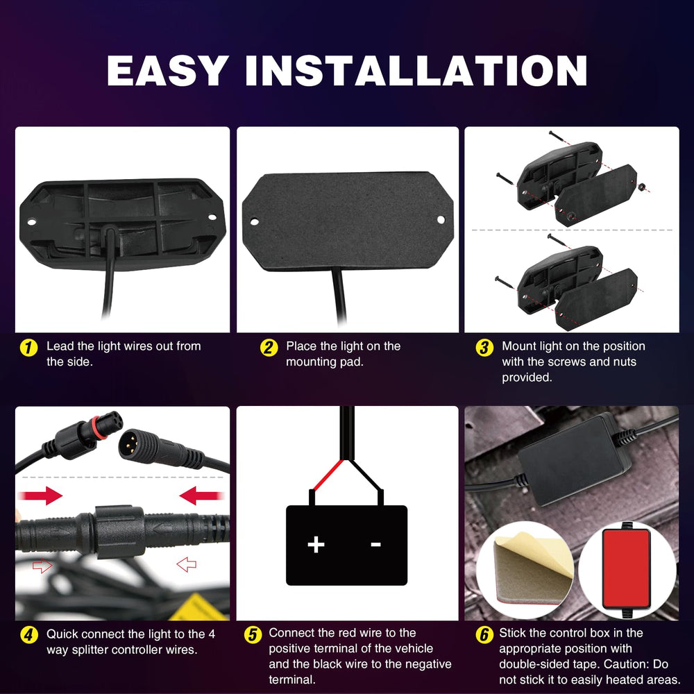 Nilight rock lights quick and simple installation with pads and hardware