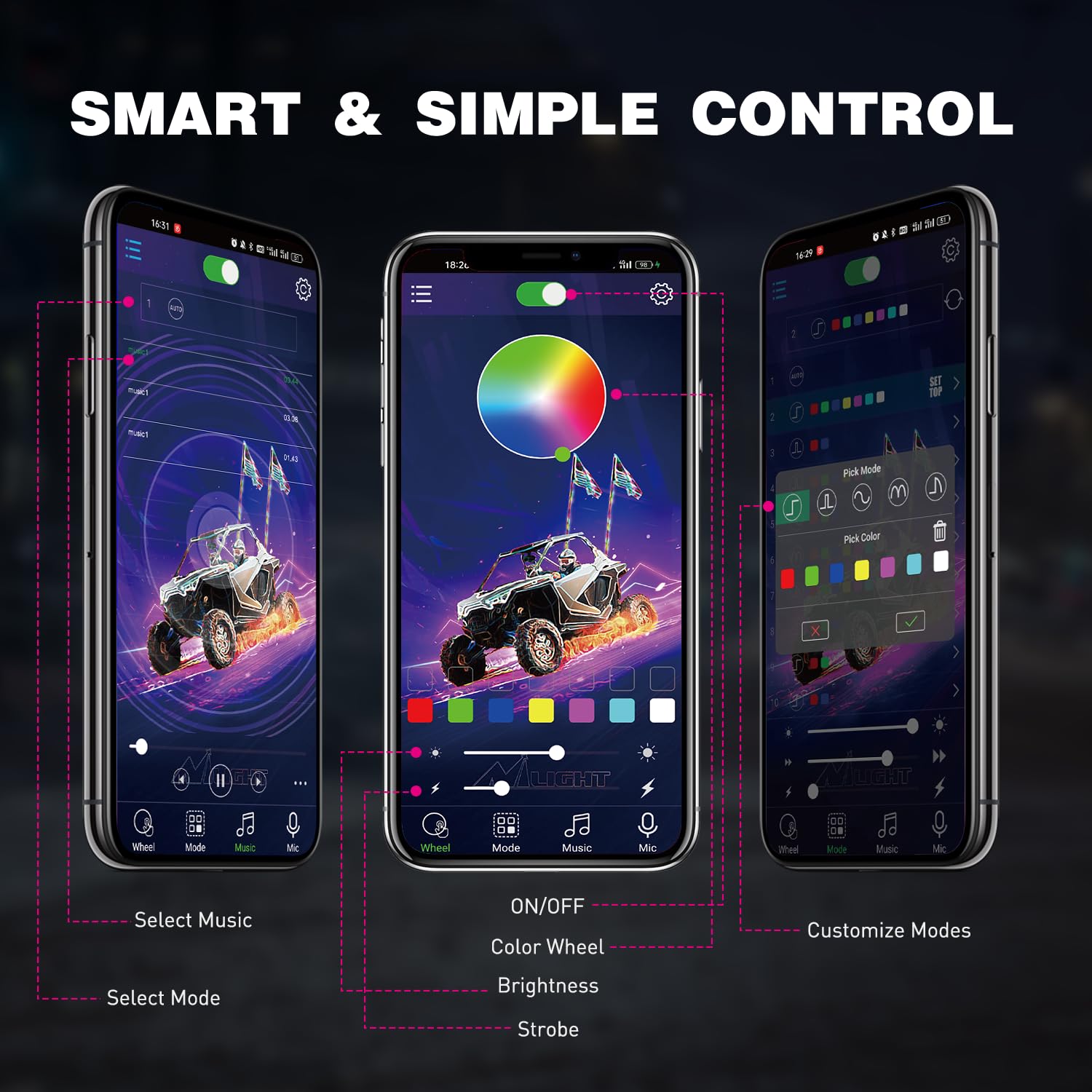 Nilight rock lights one-to-one remote avoids interference during use.