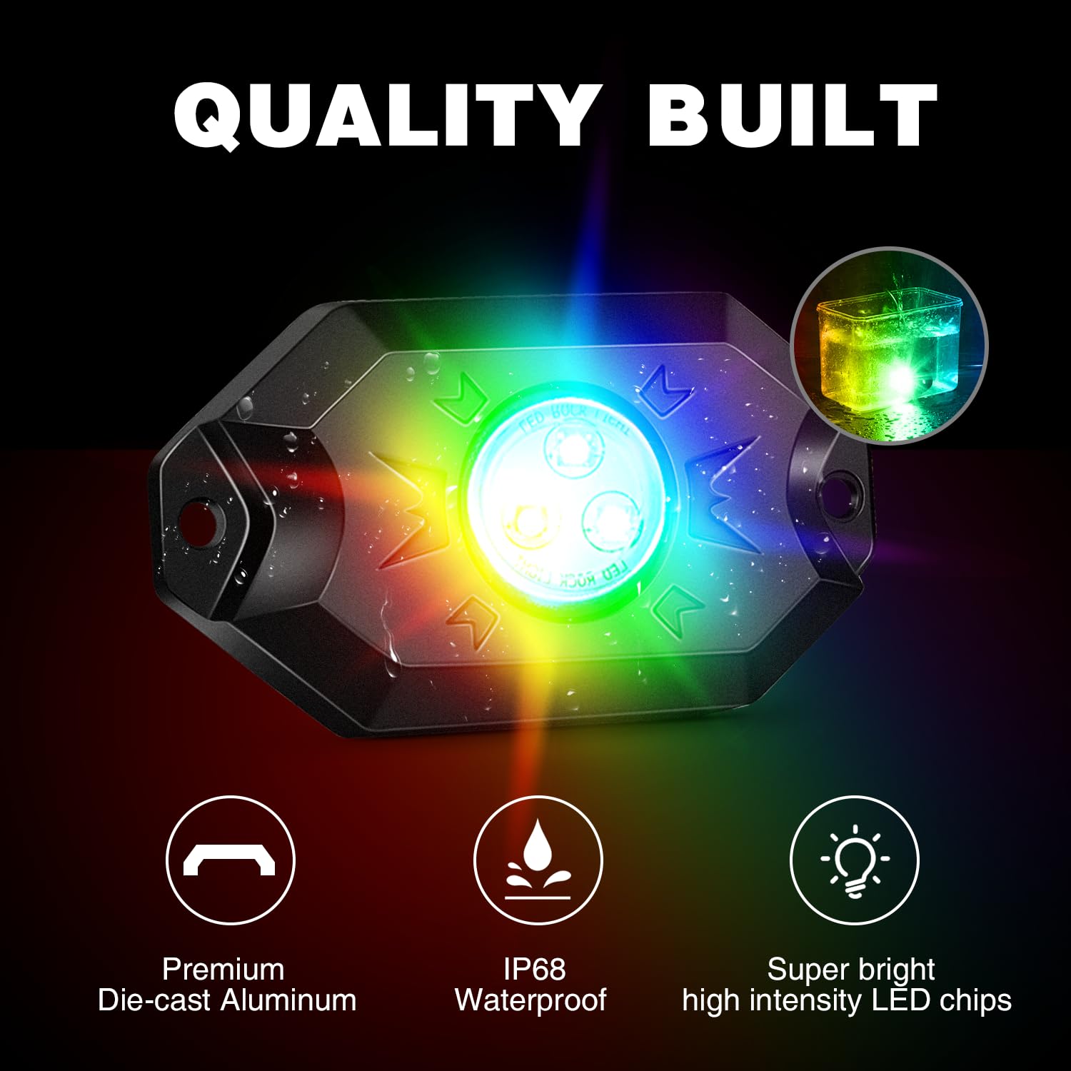 Nilight rock lights mounted under vehicle body provide a subtle glow.