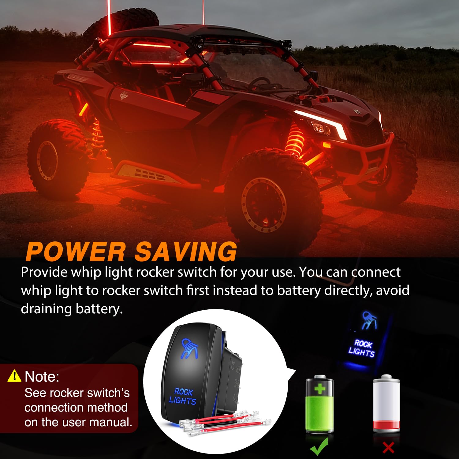 Nilight RGB LED rock lights enhance exterior visibility and style.