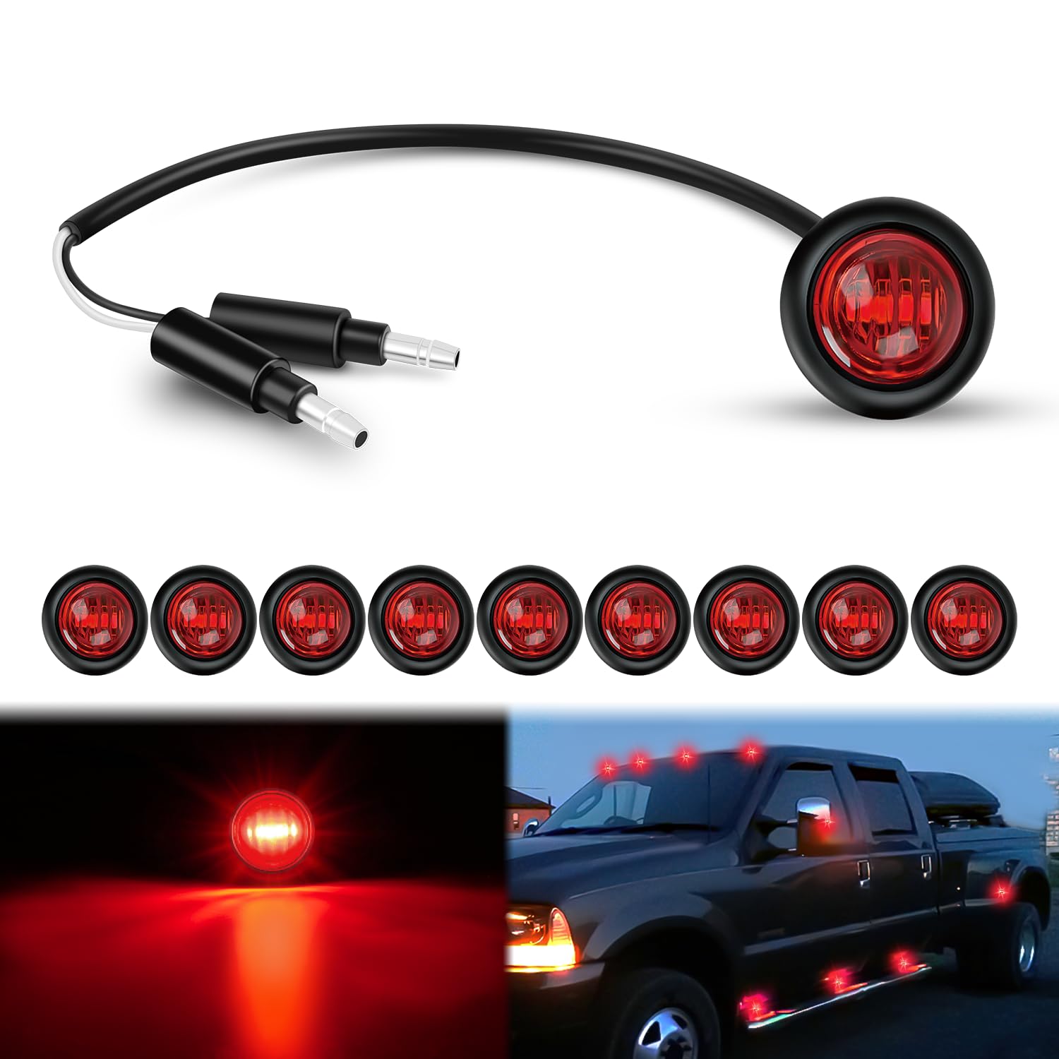 Nilight 3/4 inch round marker light for trailers, red LED, enhanced night visibility