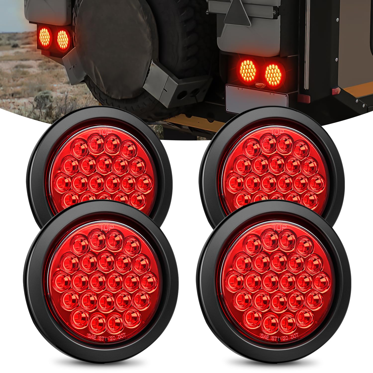 Nilight round trailer light front view with 24-LED red signaling
