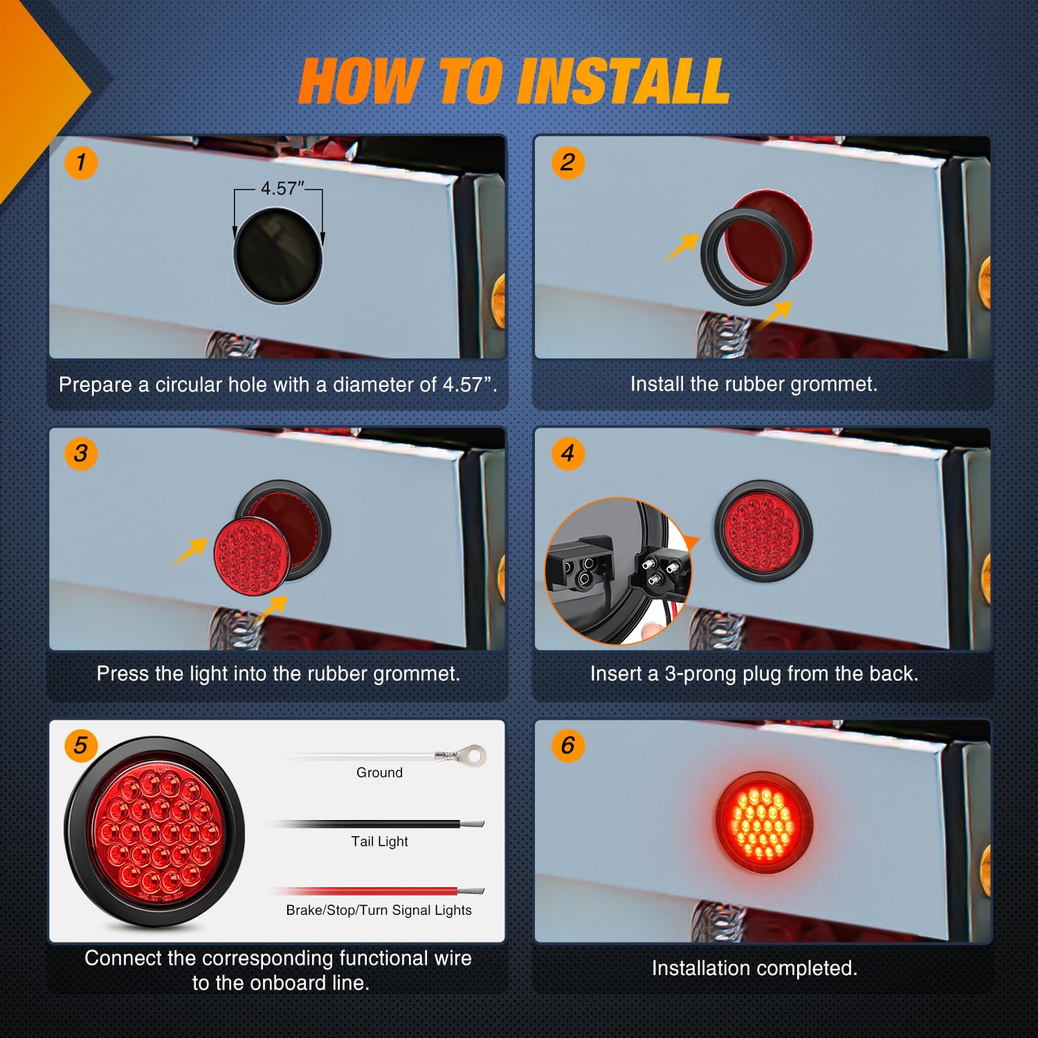 Nilight round trailer light with 3-prong plug wiring