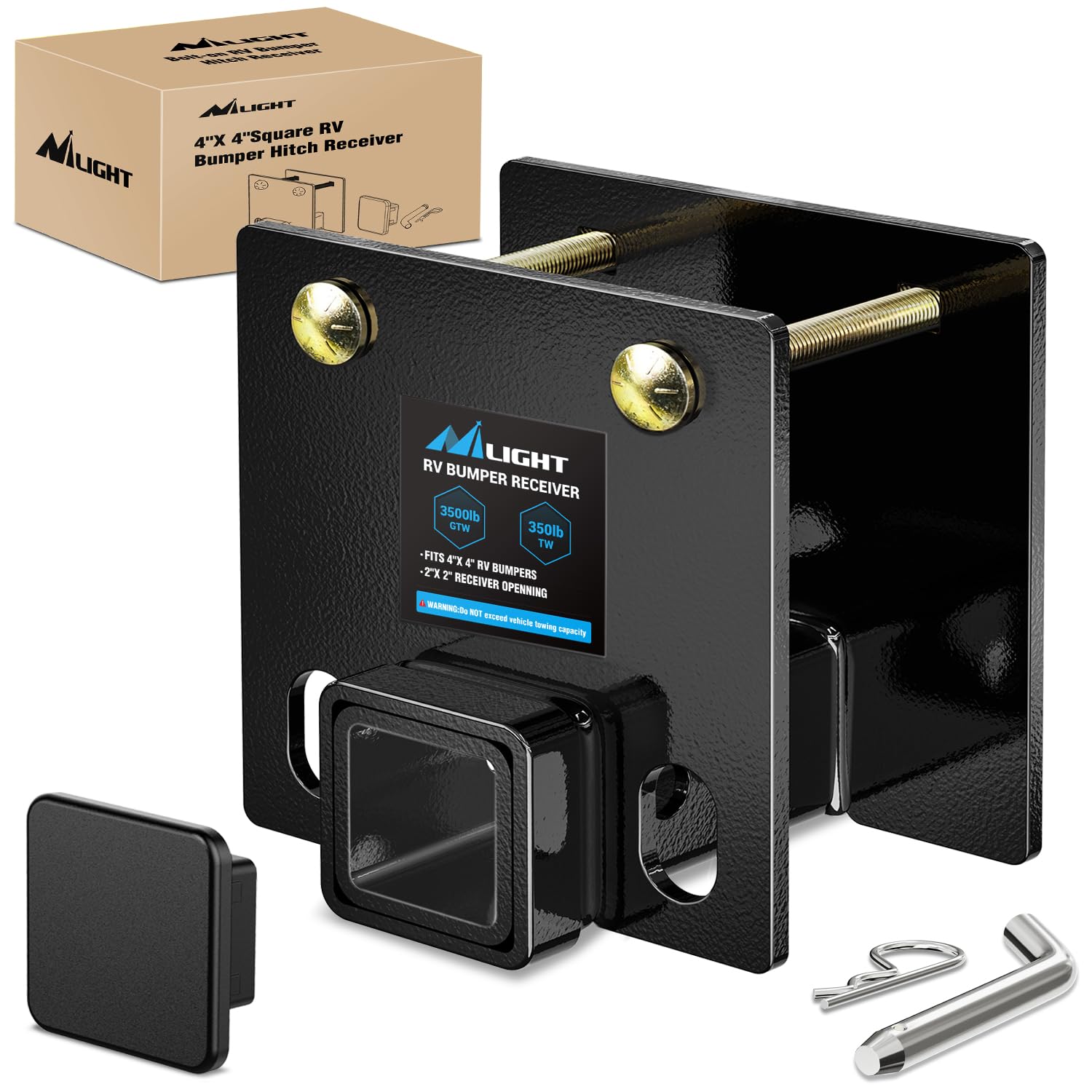 Nilight RV bumper hitch receiver with a 2x2 opening for bike racks and cargo carriers.