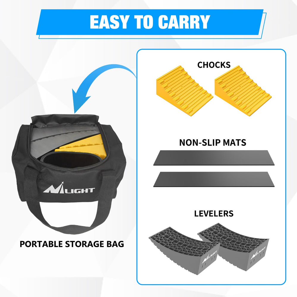 Nilight yellow kit includes two levelers, two chocks, and mats.
