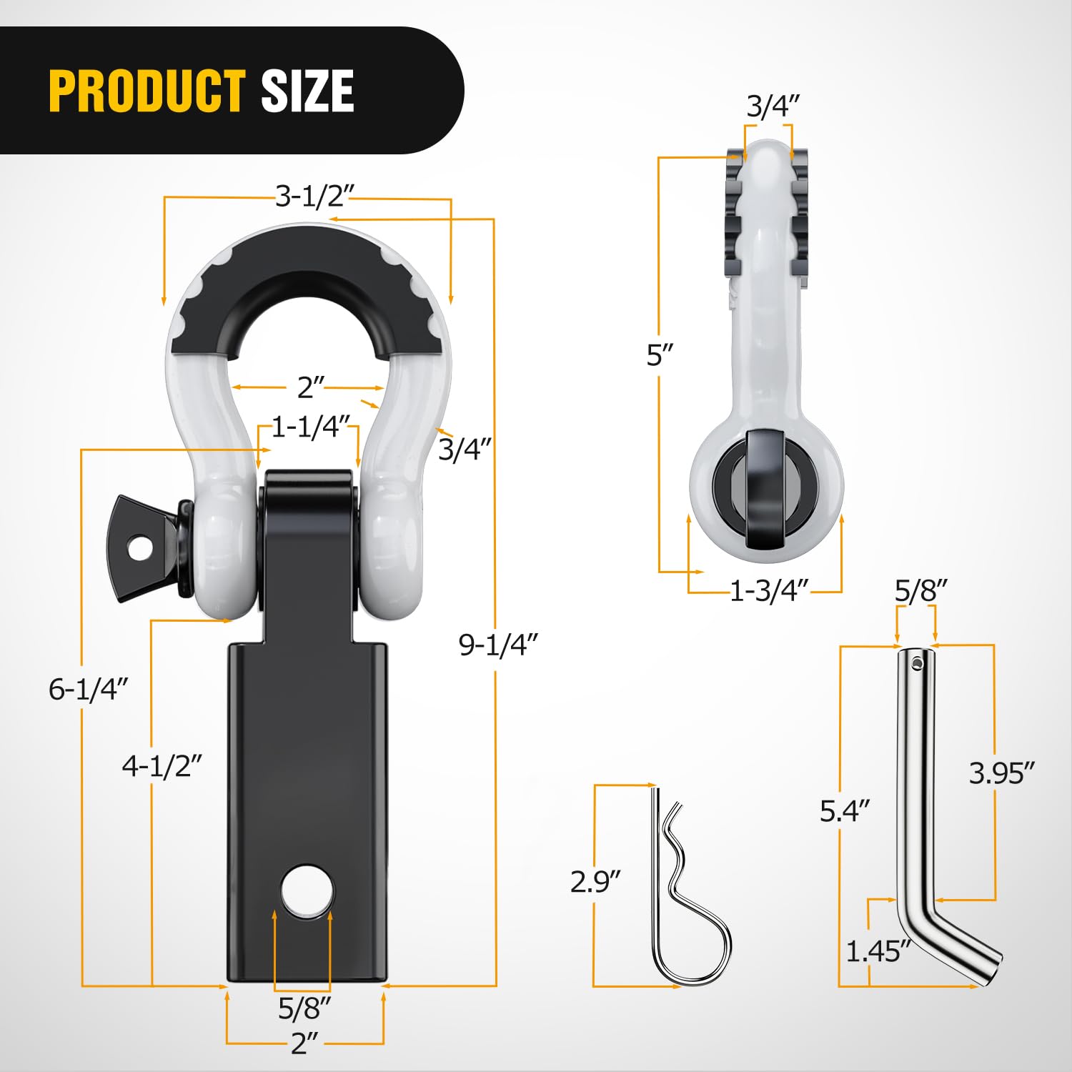Nilight shackle hitch with dual pin holes, showing versatile recovery point options