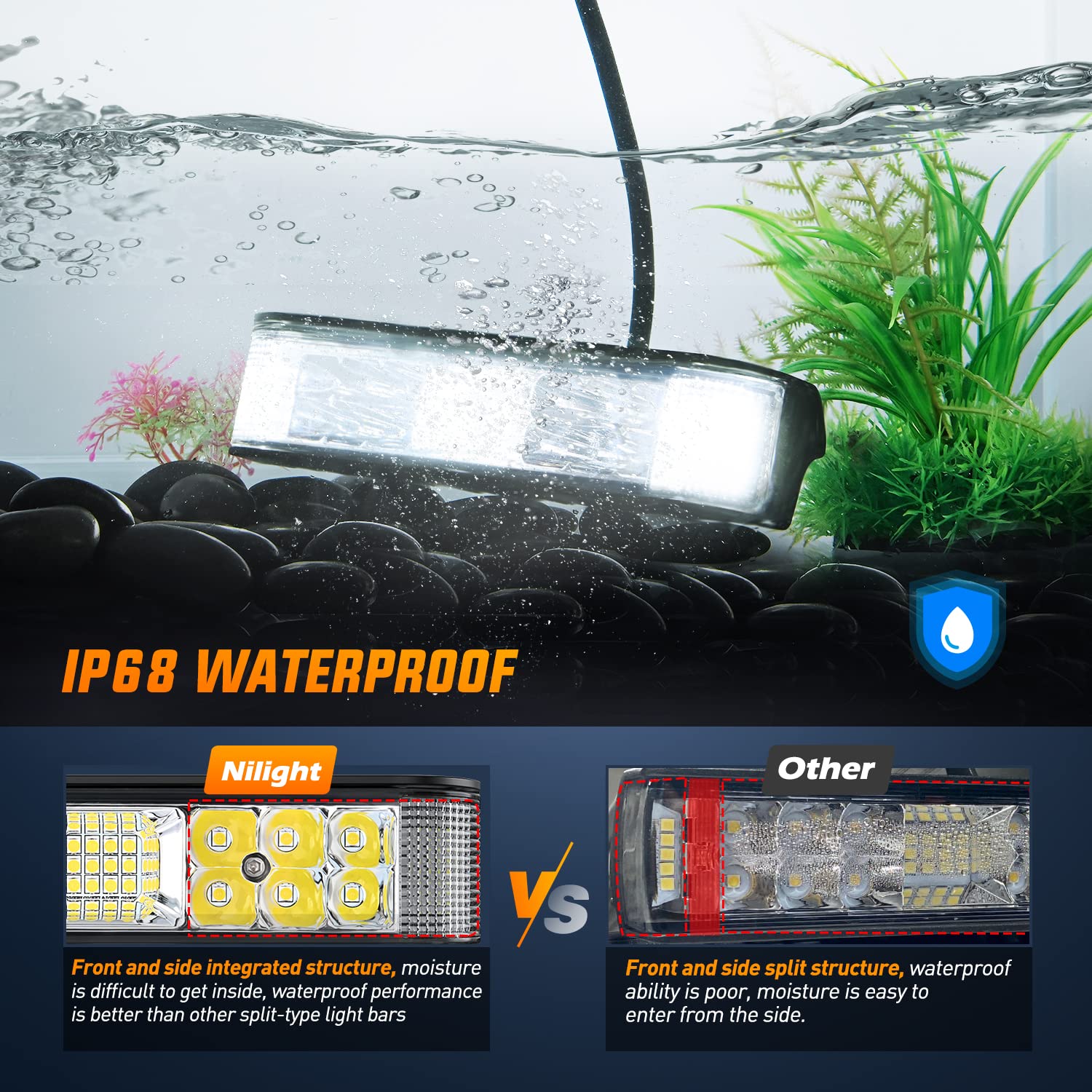 Nilight side-shooter design with dual ends enhances trailer and boat lighting.