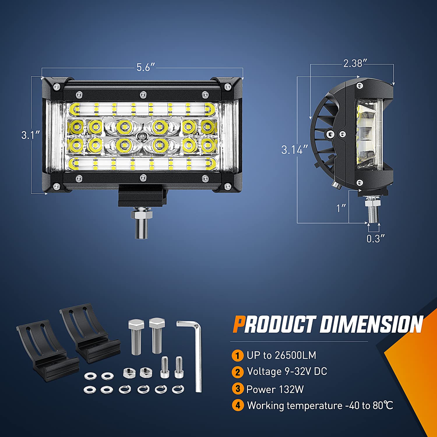 Nilight Side Shooter 5.5-inch die-cast mounting hardware for solid install
