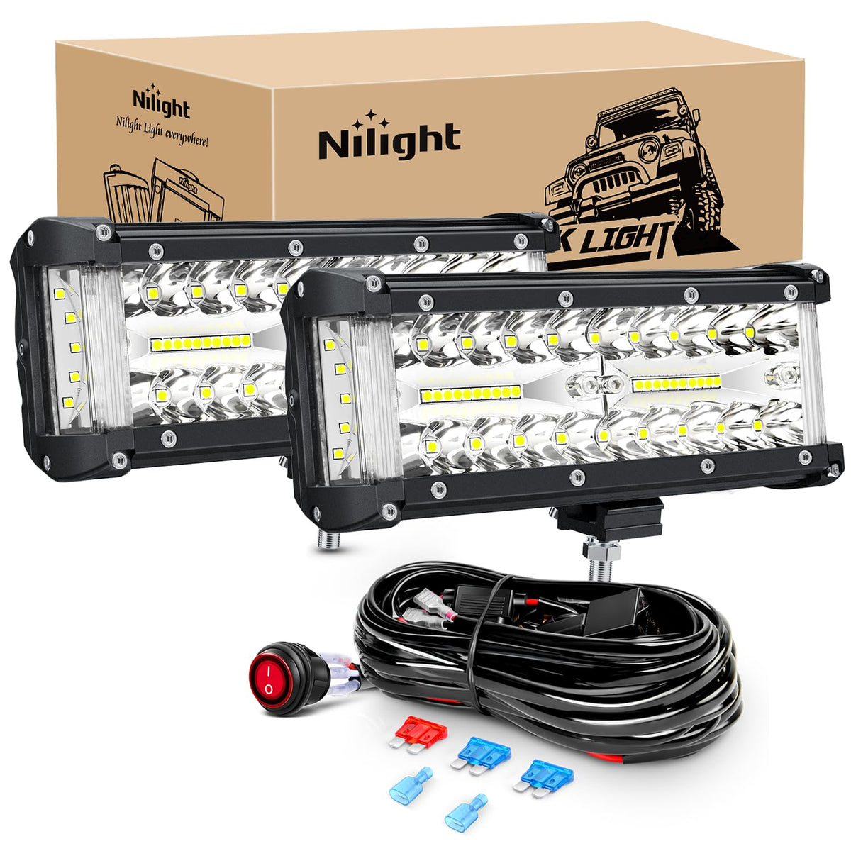 Nilight Side Shooter 7-Inch left end beam for wider night visibility.