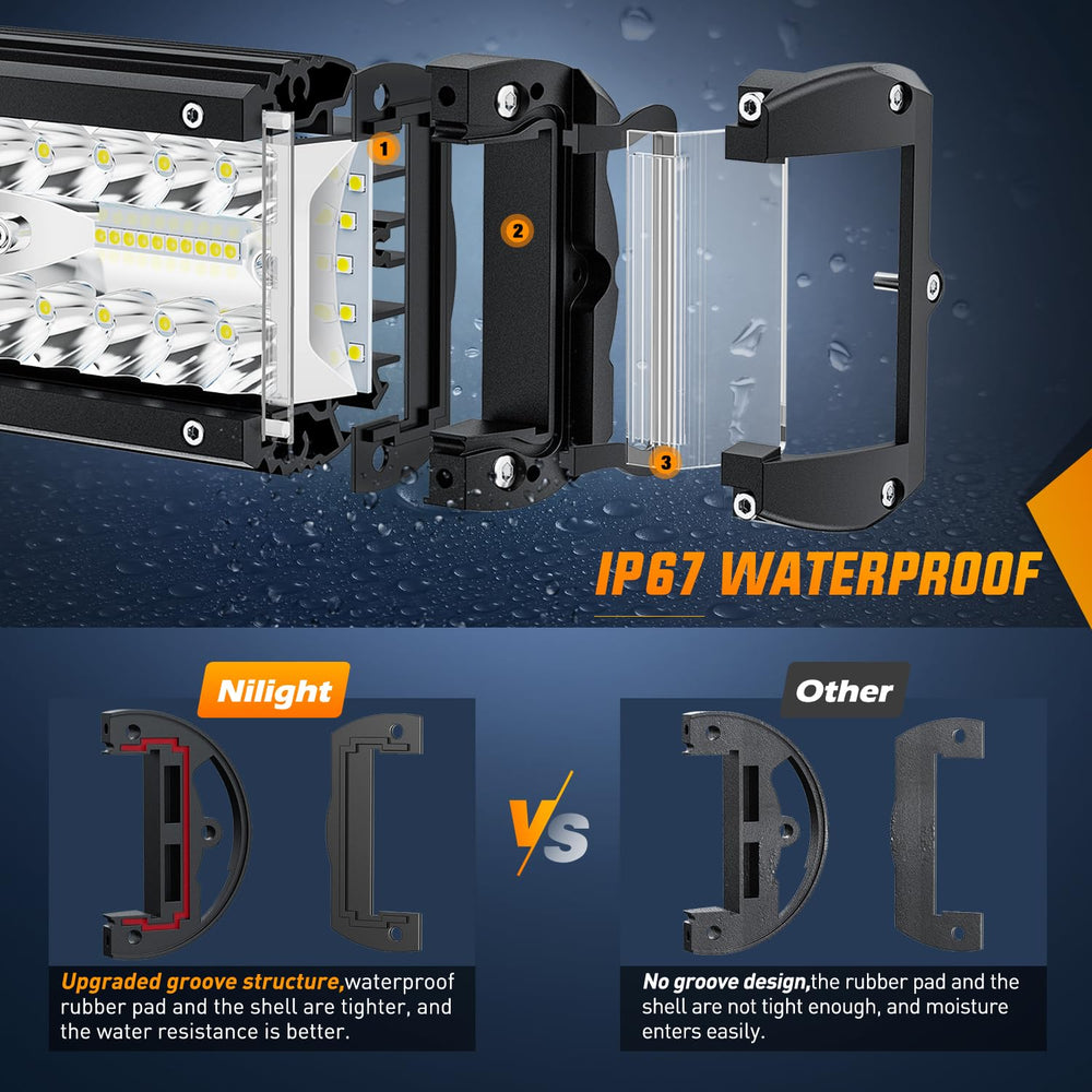 Nilight mounting brackets and hardware support secure, durable installation.