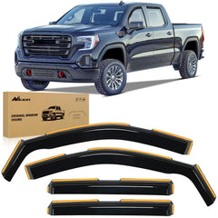 Nilight rain guards on Silverado 1500 Crew Cab side view for rain protection and airflow.