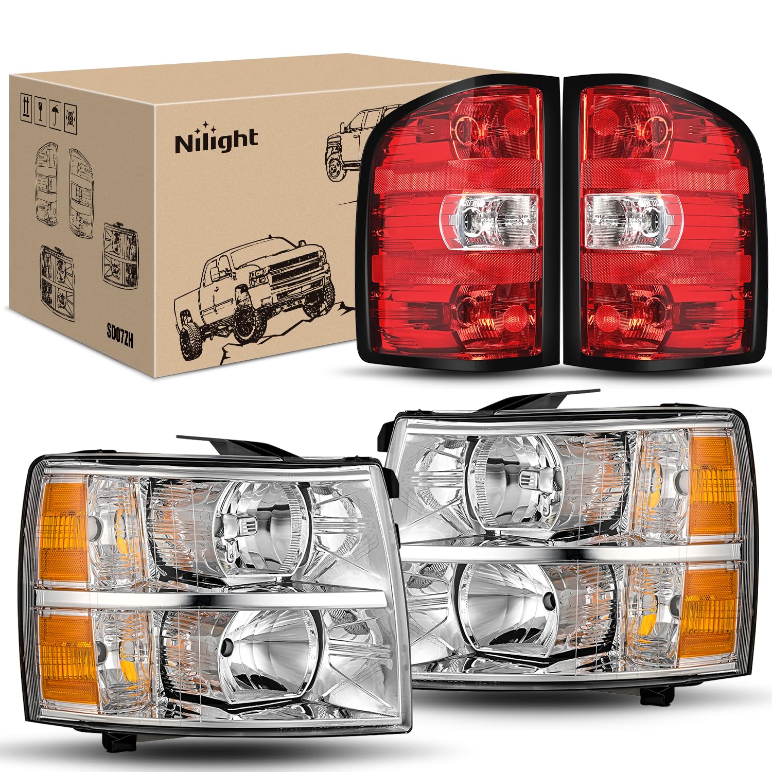 Nilight Silverado headlight assembly with chrome housing boosts nighttime visibility