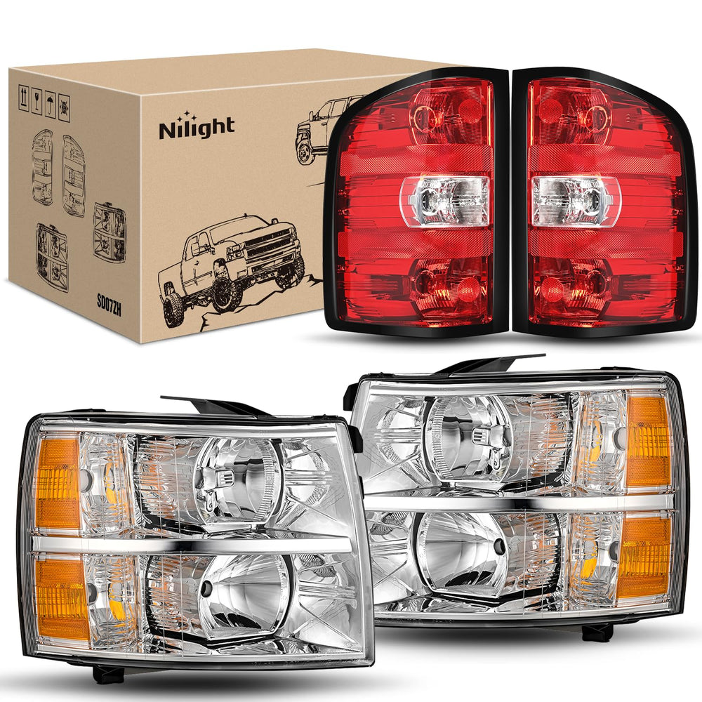 Nilight Silverado headlight assembly with chrome housing boosts nighttime visibility