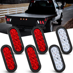 Nilight six-inch oval tail light front view with bright red and white LEDs for enhanced visibility.