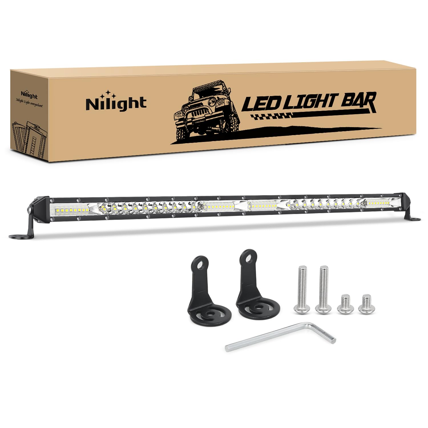 Nilight Slim LED light bar 21-inch front view improves night visibility for offroad driving