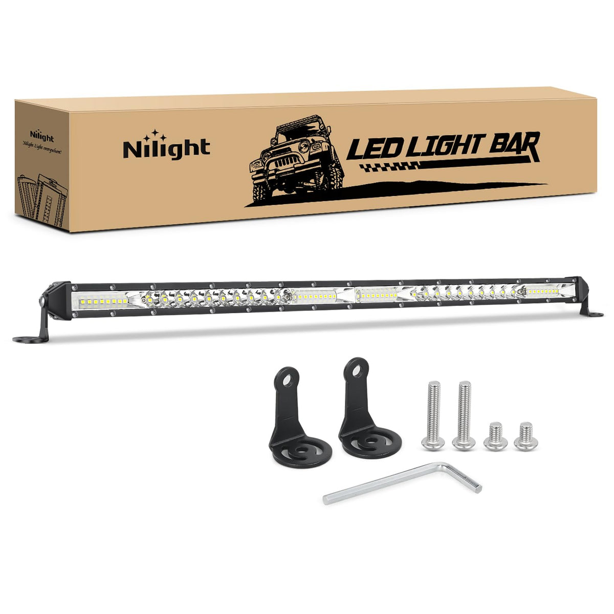 Nilight Slim LED light bar 21-inch front view improves night visibility for offroad driving