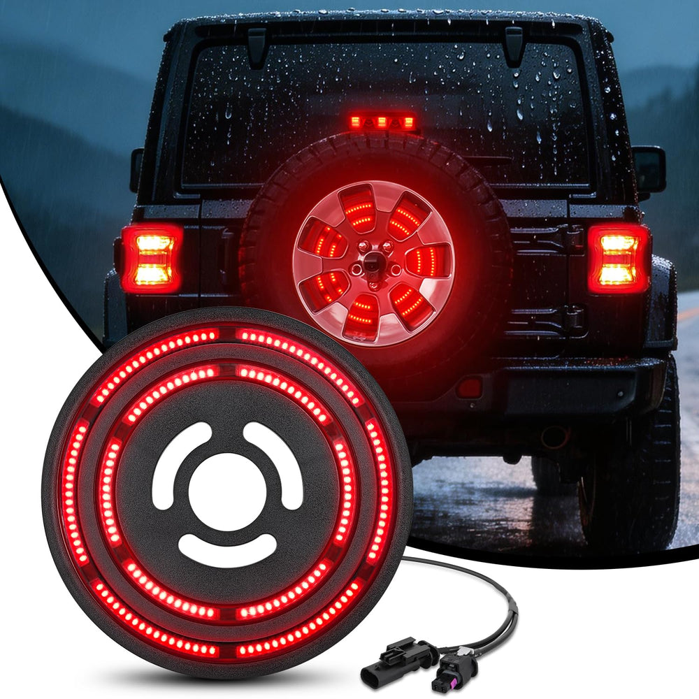Nilight spare tire brake light with red double-row LEDs for improved rear visibility.